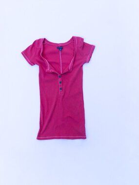 American Eagle Y2K Pink Raspberry Henley Top Tee M Vintage